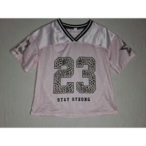 Shein Girls 11Y Pink Leopard #23 Stay Strong Mesh Jersey Style Top